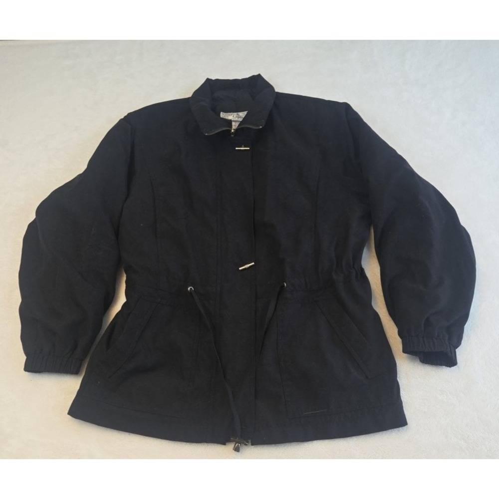 Gallery Sport Windbreaker Jacket Vintage 80s Black Gold Hardware Size M Pockets